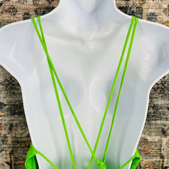 Farm Rio Ruffle Midi Dress Size M Satin Strappy Back Lime Green Plunge New Tags - Picture 5 of 16